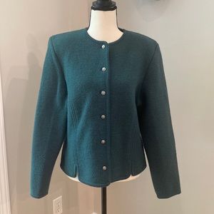 Deans of Scotland button front cardigan 100% wool green large workwear layering